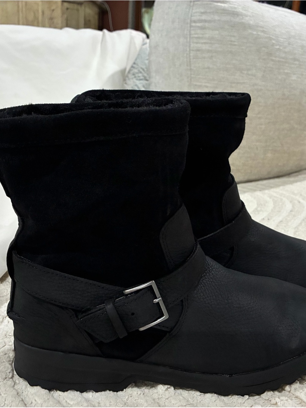 Sperry Black Suede & Leather Ankle Buckle Boots
